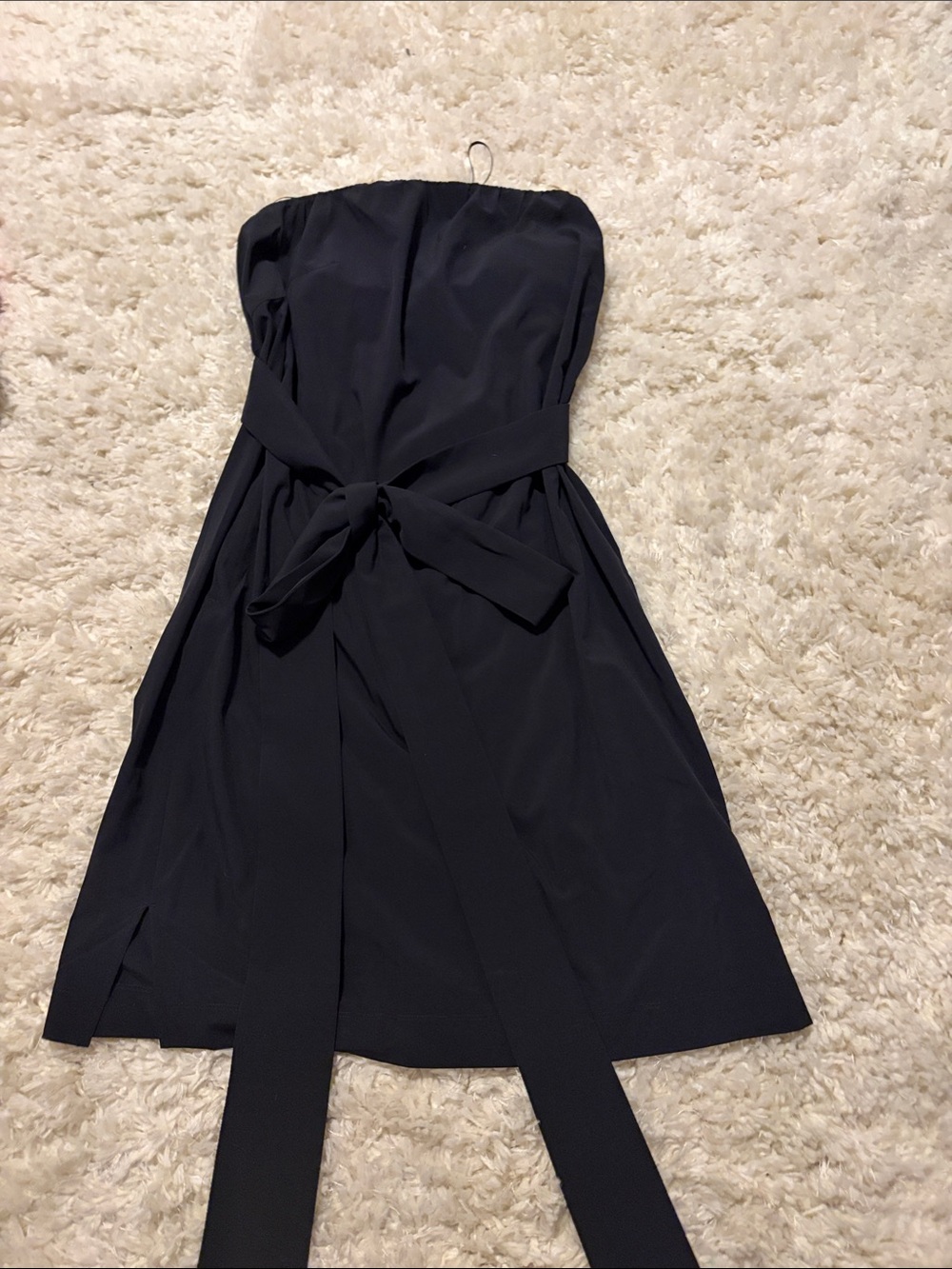 Strapless Black Tie-Waist Dress